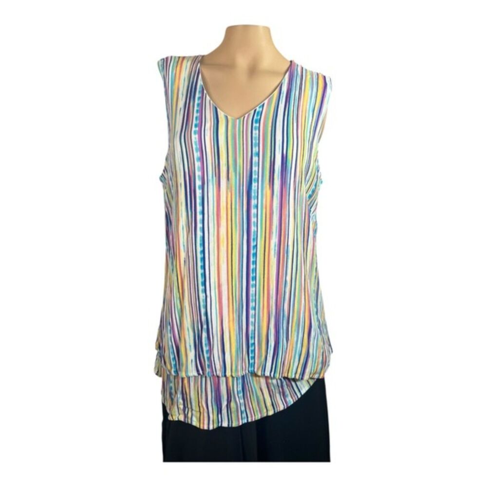 Hailey Lyn Layered Sleeveless Blouse XL Multicolor Striped V-Neck Top